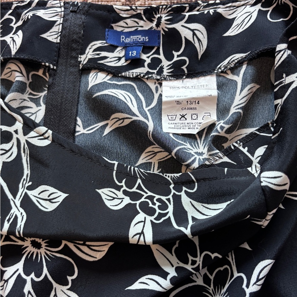 Reitmans Black White Floral Midi Skirt Satin Straight Size 13 - Picture 5 of 5